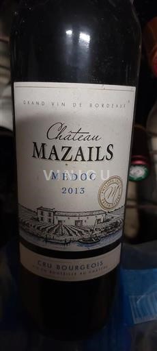 Vin Rouge sec Château Mazails 2013 France Bordeaux Médoc AOC Cru Bourgeois