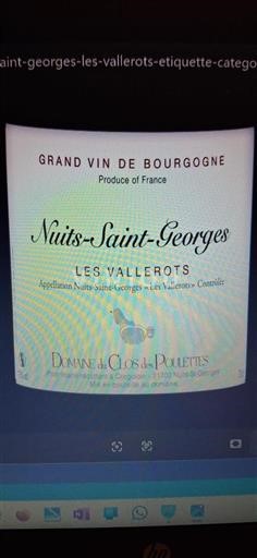 Burgundi Nuits-saint-georges Premier Cru Domaine Clos des Poulettes Les Vallerots 2022