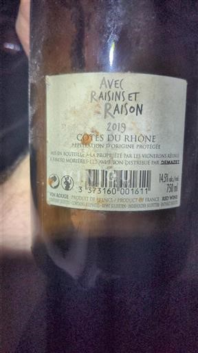 Rhônetal Côtes du Rhône Vignerons Réunis Avec Raisins et Raison 2019