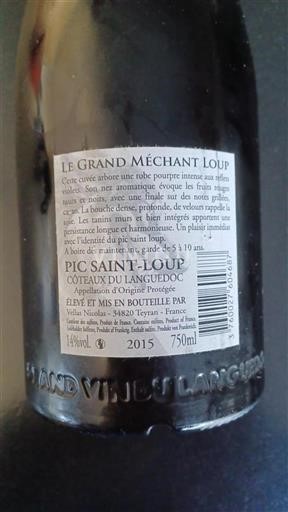 Vin Rouge sec Le Grand Méchant Loup Vellas Nicolas 2015 France Languedoc Pic-saint-loup AOC