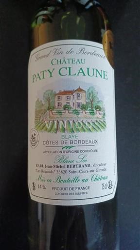 Burdeos Blaye-Côtes de Burdeos Château Paty Claune Blanc Sec 2023