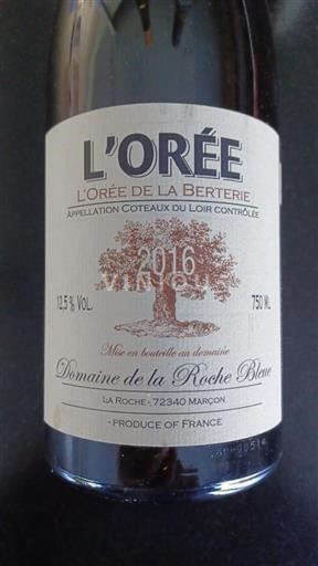 Valle della Loira Coteaux-du-loir Domaine La Roche Bleue L'Orée de la Berterie 2016
