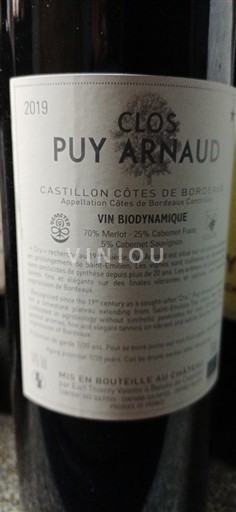 Bordeaux Castillon-côtes-de-bordeaux Clos Puy Arnaud 2019