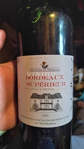 Vin Rouge sec Les Chais de Magellan 2021 France Bordeaux Bordeaux supérieur AOC