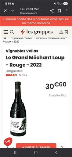 Vin Rouge sec Le Grand Méchant Loup Vignobles Vellas 2022 France Languedoc Pic-saint-loup AOC