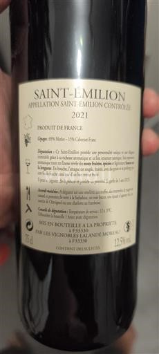 Bordeaux Saint-Émilion Vignobles Lalande Moreau 2021