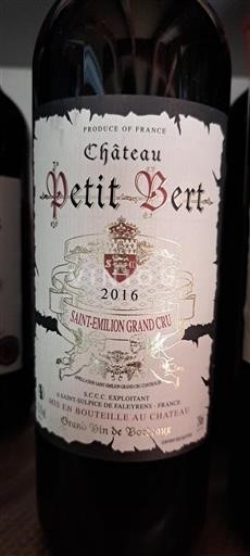 Vin Rouge sec Château Petit-Bert 2016 France Bordeaux Saint-Émilion Grand Cru AOC Grand Cru
