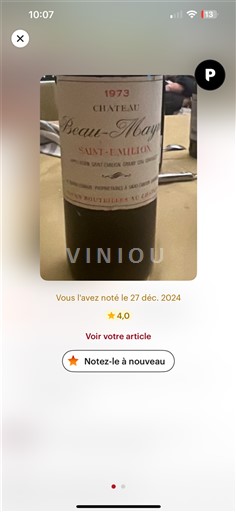 Bordeaux Saint-Émilion Grand Cru Beau-Mayne 1973