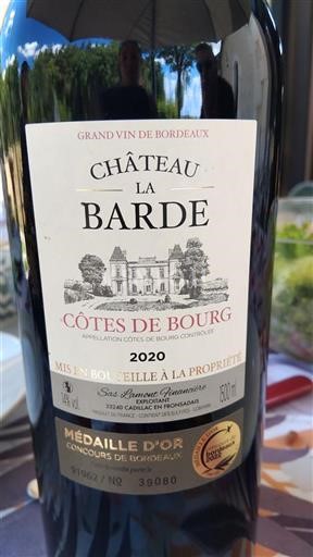 Vin Rouge sec Château La Barde 2020 France Bordeaux Côtes-de-bourg AOC