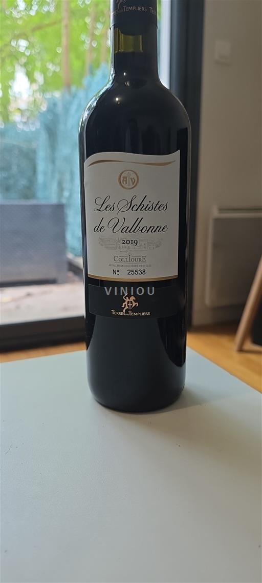 Vin Rouge sec Les Schistes de Valbonne Terres des Templiers 2019 France Roussillon Collioure AOC
