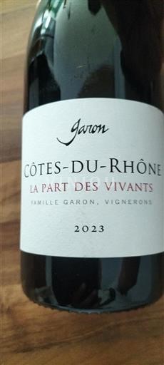 Vallée du Rhône Côtes-du-rhône Garon La Part des Vivants 2023
