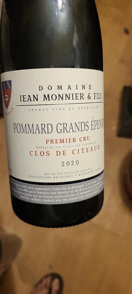 Burgundi Pommard Premier Cru Domaine Jean Monnier & Fils Clos de Citeaux 2020