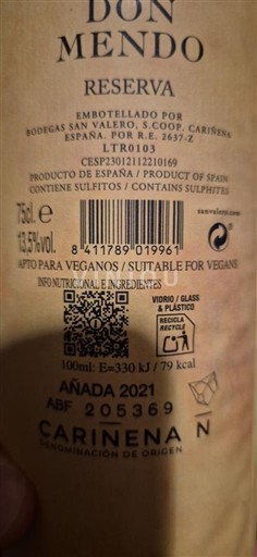 Aragon Cariñena Don Mendo Reserva 2021