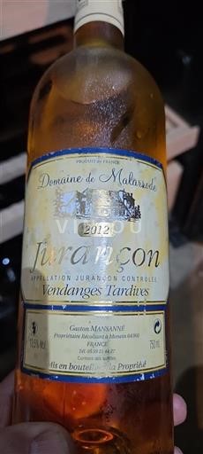 Sudoeste Jurançon Domaine Malarrode Vendanges Tardives 2012