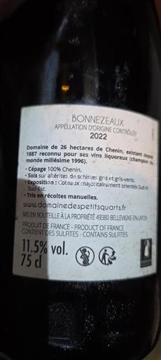 Loiretal Bonnezeaux Domaine S des Petits Quarts 2022