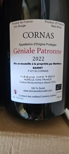 Rhônen laakso Cornas Domaine Coulet Géniale Patronne 2022
