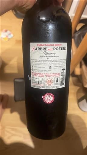 Vin Rouge sec L'Arbre aux Poètes Château Parazols-Bertrou 2019 France Languedoc Minervois AOC