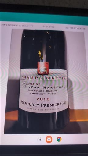Bourgondië Mercurey Premier Cru Domaine Jean Maréchal Champs Martin 2018