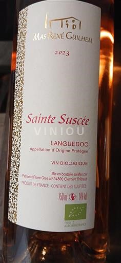 Vin Rosé sec Sainte Suscée Mas René Guilhem 2023 France Languedoc AOC bio