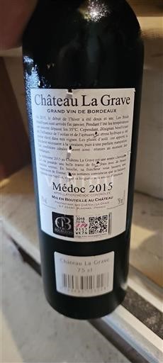 Vin Rouge sec Château La Grave 2015 France Bordeaux Médoc AOC Cru Bourgeois