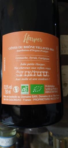 Thung lũng Rhône Côtes-du-rhône-villages Domaine La Tête Noire Harper 2022