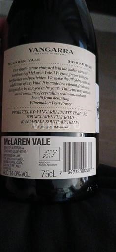 Australia Meridional McLaren Vale Yangarra Estate Vineyard Shiraz 2020
