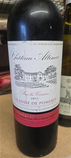 Vin Rouge sec Sous les Cerisiers Château Altimar 2013 France Bordeaux Lalande-de-pomerol AOC
