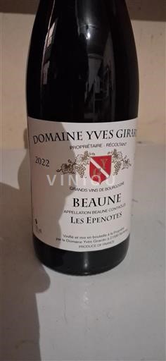 Vin Rouge sec Les Epenotes Domaine Yves Girardin 2022 France Bourgogne Beaune AOC Premier Cru