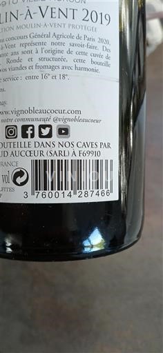 Beaujolais Moulin-à-vent Domaine Aucoeur Vielle vigne 2019