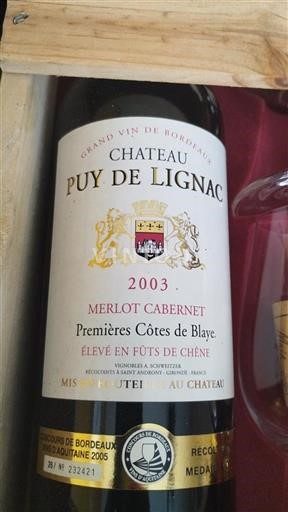 Bordeaux Không được chỉ định Château Puy de Lignac 2003