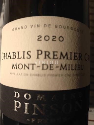 Burgundsko Chablis Premier Cru Domaine Pinson Mont-de-Milieu 2020