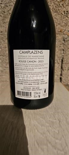 Languedoc and Roussillon Coteaux de Narbonne Camplazens Rouge Canon 2023