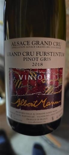 Alsacia Alsacia Gran Cru Grand Cru Albert Mann Grand Cru Furstentum Pinot Gris 2018