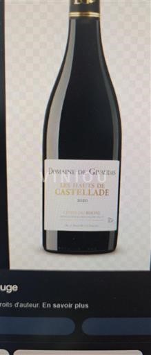 Valle del Ródano Côtes del Ródano Domaine de Givaudan Les Hauts de Castellade 2017