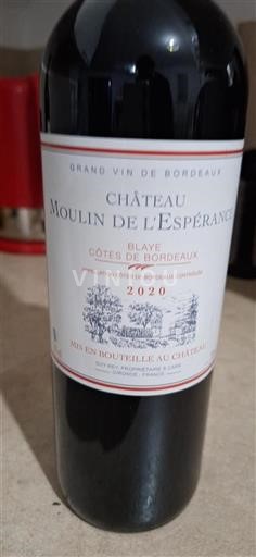 Bordéus Blaye-Côtes-de-Bordéus Château Moulin de l'Espérance 2020