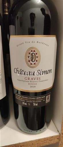 Vin Rouge sec Château Simon 2018 France Bordeaux Graves AOC