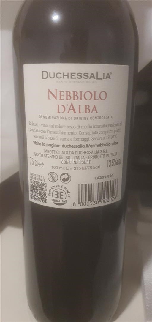 Piamonte Nebbiolo d'Alba Duchessa Lia 2022