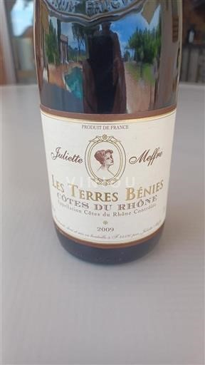 Vin Rouge sec Les Terres Bénies Juliette Meffre 2009 France Vallée du Rhône Côtes-du-rhône AOC