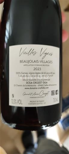 Beaujolais Beaujolais Villages Domaine Crozet Vieilles Vignes 2023