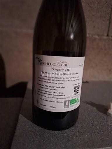 Vin Blanc sec Viognier Château Rochecolombe 2024 France Vallée du Rhône Côtes-du-rhône AOC bio