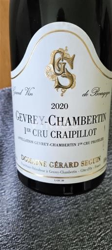 Burgundi Gevrey-Chambertin Premier Cru Domaine Gérard Seguin Craipillot 2020