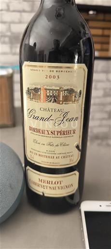 Vin Rouge sec Château Grand Jean 2003 France Bordeaux Bordeaux supérieur AOC
