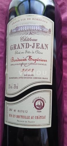 Bordeaux Bordeaux Supérieur Château Grand Jean 2003