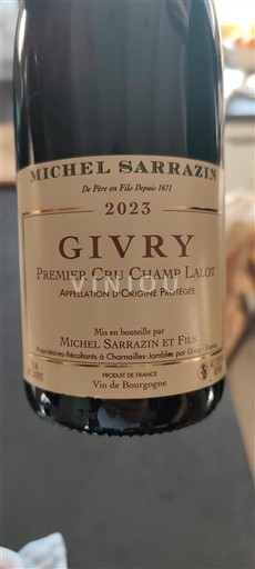 Borgoña Givry Premier Cru Michel Sarrazin Premier Cru Champ Lalot 2023