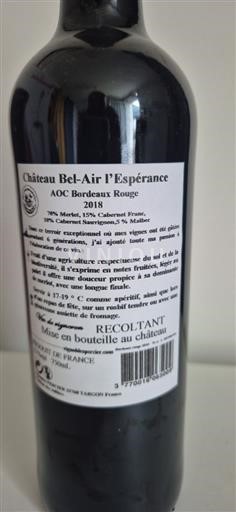 Bordeaux Château Bel-Air l'Espérance 2018