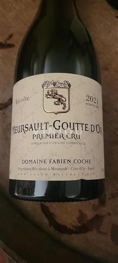 Burgundi Meursault Premier Cru Domaine Fabien Coche Meursault-Goutte d'Or 2021