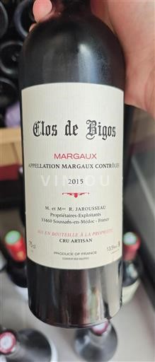 Bordeaux Margaux Cru Artisan Clos de Bigos 2015