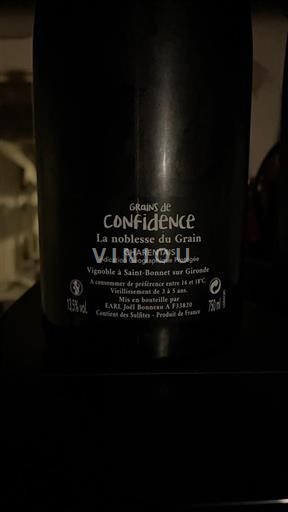 Aquitaine en Charentes Charentais Joël Bonneau Grains de Confidence 2018