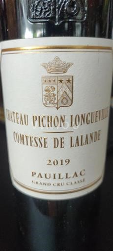 Bordeaux Pauillac Grand Cru Pichon Longueville Comtesse de Lalande 2019
