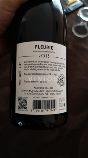 Vin Rouge sec Domaine Montangeron 2023 France Beaujolais Fleurie AOC